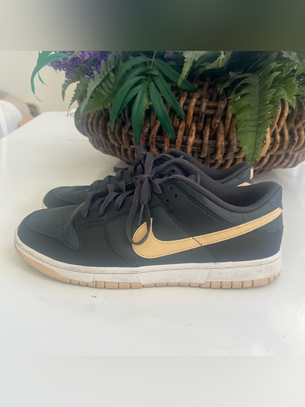 Nike Dunk Low Retro Black Leather Sesame Swoosh DV0831-005 Mens Sz 11 Light Use